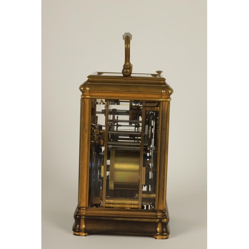 704 - DROCOURT, PARIS. A 19TH CENTURY BRASS GORGE-CASE PETITE SONNERIE REPEATING CARRIAGE CLOCK WITH ALARM... 