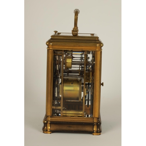 704 - DROCOURT, PARIS. A 19TH CENTURY BRASS GORGE-CASE PETITE SONNERIE REPEATING CARRIAGE CLOCK WITH ALARM... 