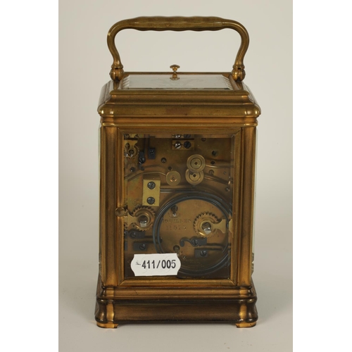 704 - DROCOURT, PARIS. A 19TH CENTURY BRASS GORGE-CASE PETITE SONNERIE REPEATING CARRIAGE CLOCK WITH ALARM... 