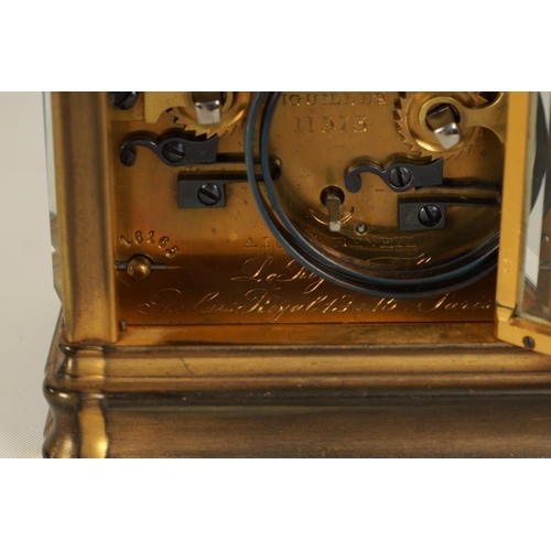 704 - DROCOURT, PARIS. A 19TH CENTURY BRASS GORGE-CASE PETITE SONNERIE REPEATING CARRIAGE CLOCK WITH ALARM... 