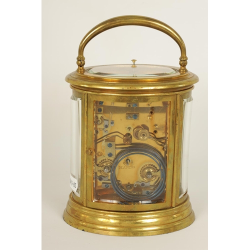 705 - DROCOURT. A 19TH CENTURY FRENCH OVAL CASED GRAND SONNERIE REPEATING CARRIAGE CLOCK the moulded brass... 