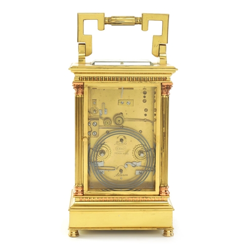 707 - A LATE 19TH CENTURY GIANT REPEATING CARRIAGE CLOCK BY E.MAURICE & Co. the large heavy brass case wit... 