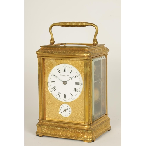 709 - DROCOURT. A 19TH CENTURY FRENCH GILT ENGRAVED GORGE CASE GRAND SONNERIE REPEATING CARRIAGE CLOCK the... 