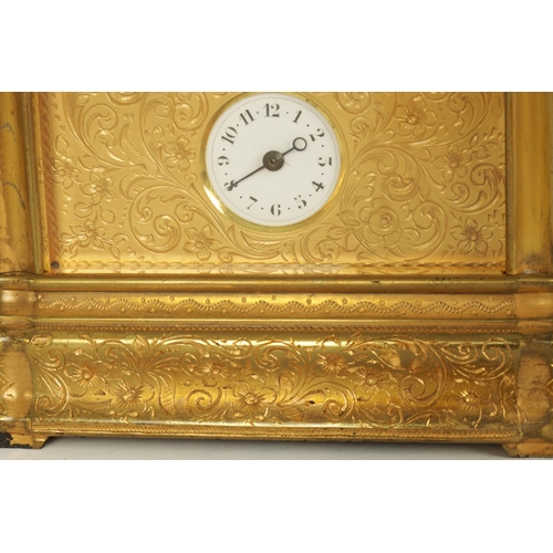 709 - DROCOURT. A 19TH CENTURY FRENCH GILT ENGRAVED GORGE CASE GRAND SONNERIE REPEATING CARRIAGE CLOCK the... 