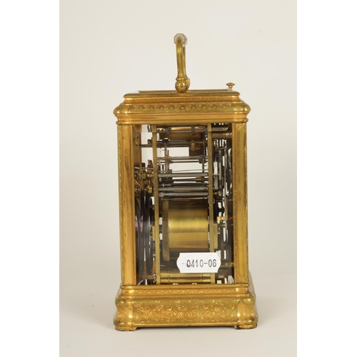 709 - DROCOURT. A 19TH CENTURY FRENCH GILT ENGRAVED GORGE CASE GRAND SONNERIE REPEATING CARRIAGE CLOCK the... 