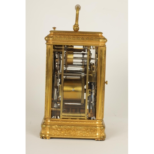 709 - DROCOURT. A 19TH CENTURY FRENCH GILT ENGRAVED GORGE CASE GRAND SONNERIE REPEATING CARRIAGE CLOCK the... 