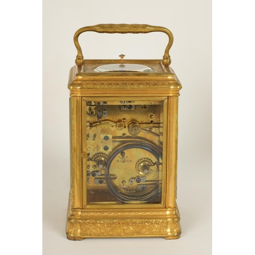 709 - DROCOURT. A 19TH CENTURY FRENCH GILT ENGRAVED GORGE CASE GRAND SONNERIE REPEATING CARRIAGE CLOCK the... 