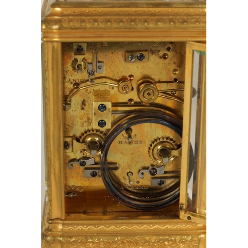 709 - DROCOURT. A 19TH CENTURY FRENCH GILT ENGRAVED GORGE CASE GRAND SONNERIE REPEATING CARRIAGE CLOCK the... 