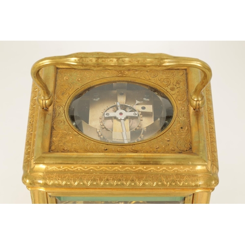 709 - DROCOURT. A 19TH CENTURY FRENCH GILT ENGRAVED GORGE CASE GRAND SONNERIE REPEATING CARRIAGE CLOCK the... 