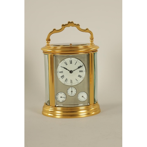 710 - A LARGE LATE 19TH CENTURY FRENCH OVAL CASED REPEATING GRAND SONNERIE CARRIAGE CLOCK WITH CALENDAR WO... 