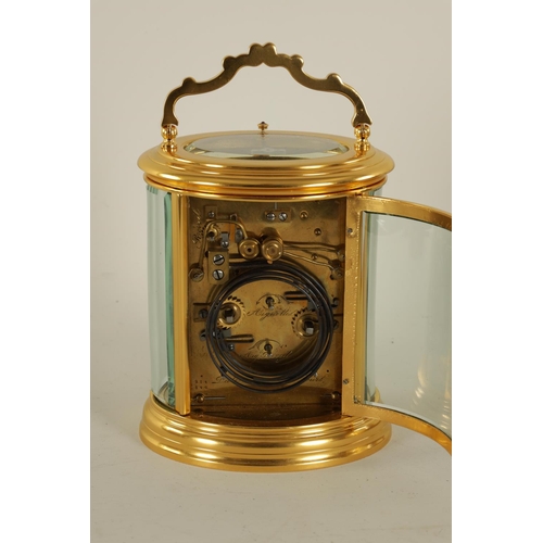 710 - A LARGE LATE 19TH CENTURY FRENCH OVAL CASED REPEATING GRAND SONNERIE CARRIAGE CLOCK WITH CALENDAR WO... 