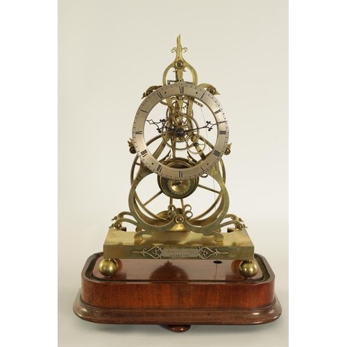 823 - JAMES CONDLIFF, LIVERPOOL. A FINE MID 19TH CENTURY ENGLISH BRASS GREAT-WHEEL SKELETON CLOCK WITH PAS... 