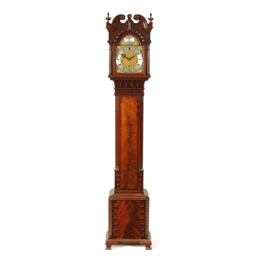 824 - AN EARLY 20TH CENTURY CHIPPENDALE STYLE MAHOGANY MINIATURE LONGCASE CLOCK the figured case with blin... 