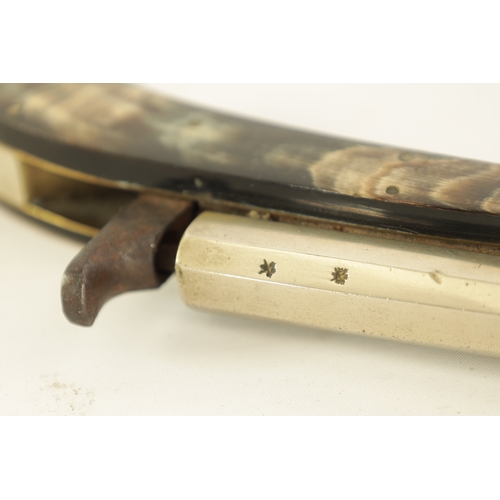 636a - UNWIN & ROGERS, SHEFFIELD. A MID 19TH CENTURY PERCUSSION KNIFE-PISTOL with horn grip and nickel barr... 