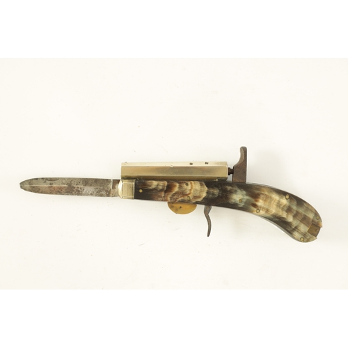 636a - UNWIN & ROGERS, SHEFFIELD. A MID 19TH CENTURY PERCUSSION KNIFE-PISTOL with horn grip and nickel barr... 