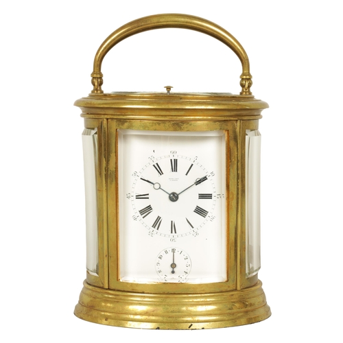 769 - DROCOURT. A 19TH CENTURY FRENCH OVAL CASED GRAND SONNERIE REPEATING CARRIAGE CLOCK the moulded brass... 