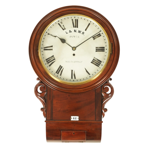770 - JOYCE, WHITCHURCH. A MID 19TH CENTURY FUSEE RAILWAY CLOCK the figured mahogany case with scroll carv... 