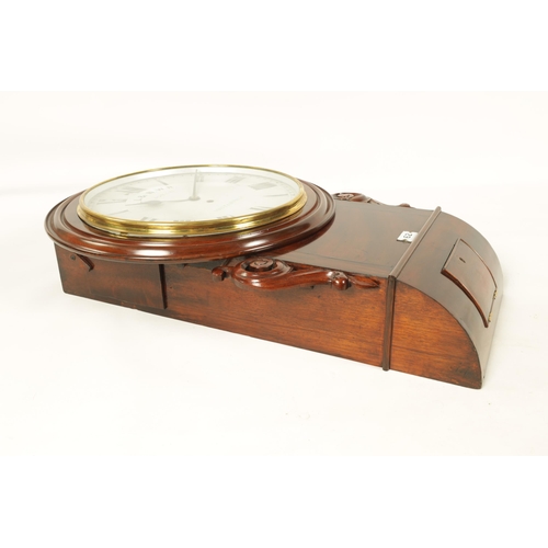 770 - JOYCE, WHITCHURCH. A MID 19TH CENTURY FUSEE RAILWAY CLOCK the figured mahogany case with scroll carv... 