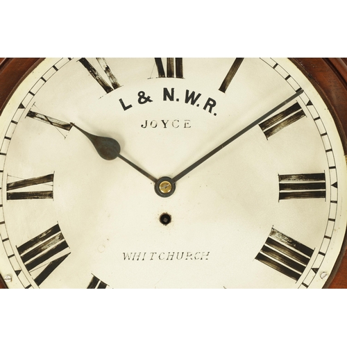 770 - JOYCE, WHITCHURCH. A MID 19TH CENTURY FUSEE RAILWAY CLOCK the figured mahogany case with scroll carv... 