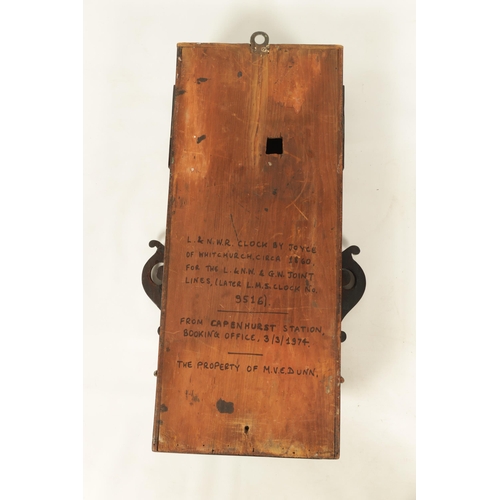 770 - JOYCE, WHITCHURCH. A MID 19TH CENTURY FUSEE RAILWAY CLOCK the figured mahogany case with scroll carv... 