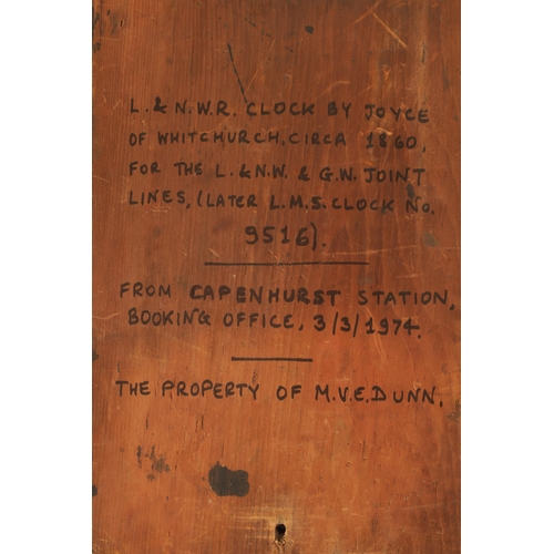 770 - JOYCE, WHITCHURCH. A MID 19TH CENTURY FUSEE RAILWAY CLOCK the figured mahogany case with scroll carv... 