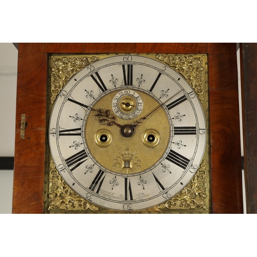 1003 - RICHARD SYMONDS, LONDON. A QUEEN ANNE FIGURED WALNUT EIGHT-DAY LONGCASE CLOCK with 12