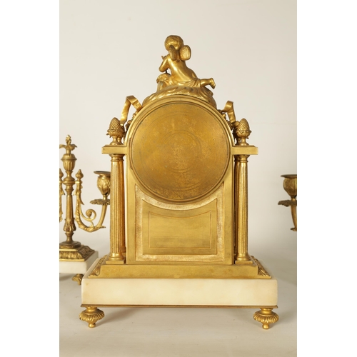 1006 - A 19TH CENTURY FRENCH ORMOLU AND WHITE MARBLE CLOCK GARNITURE the 4