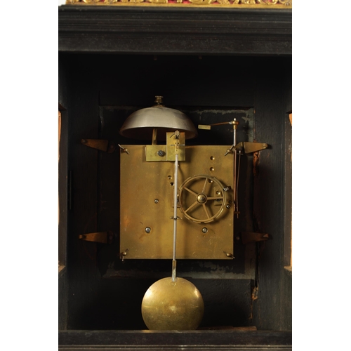 1009 - A 17TH CENTURY STYLE CONTINENTAL EBONY VENEERED AND GILT BRASS MOUNTED BASKET TOP BRACKET CLOCK the ... 