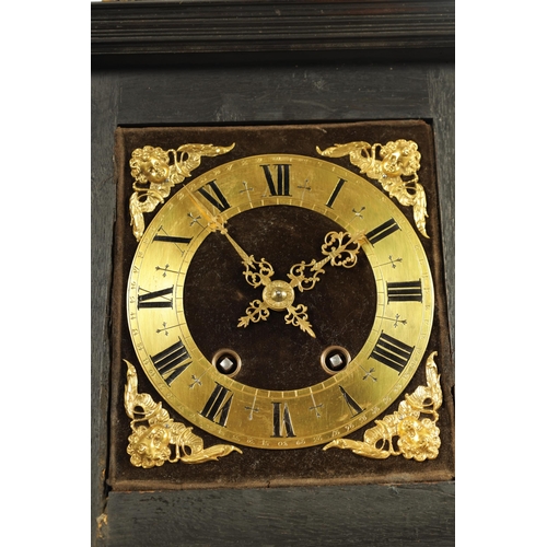 1009 - A 17TH CENTURY STYLE CONTINENTAL EBONY VENEERED AND GILT BRASS MOUNTED BASKET TOP BRACKET CLOCK the ... 