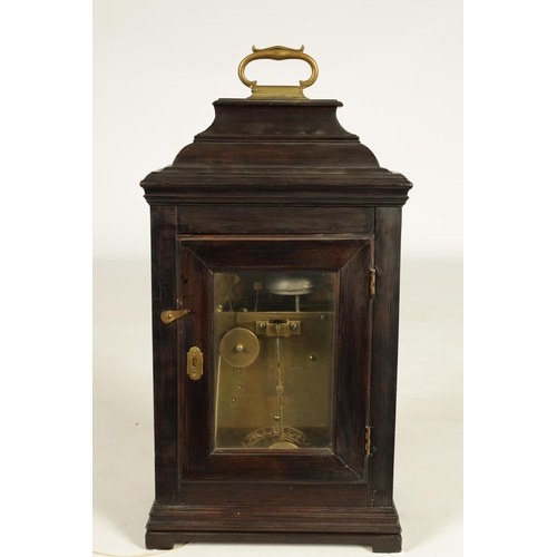 1013 - WILLIAM THOMPSON, CHESTER. A GEORGE II EBONISED PULL QUARTER REPEATING BRACKET CLOCK with inverted b... 