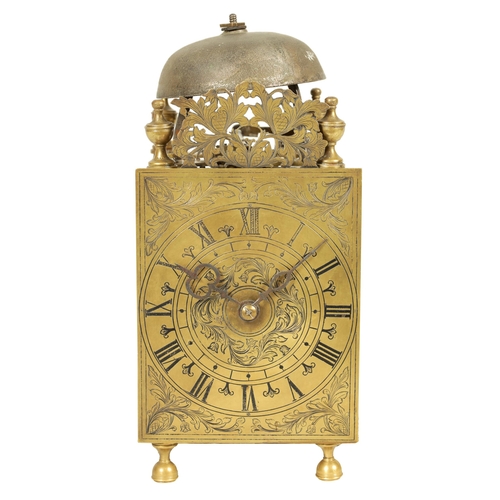 1017 - A LATE 17TH CENTURY ITALIAN CHAMBER CLOCK the rectangular brass leaf engraved dial with Roman numera... 