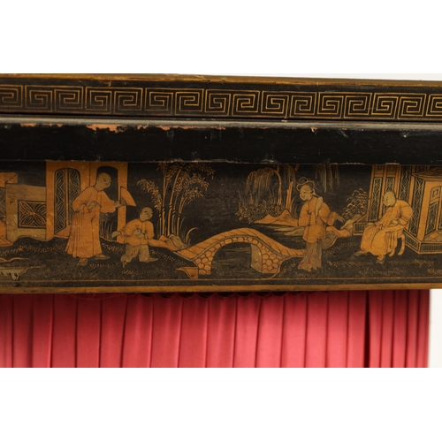 124 - A 19TH CENTURY CHINESE EXPORT BLACK LACQUER WORK SEWING TABLE with gilded chinoiserie decoration, th... 