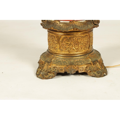 133 - A 19TH CENTURY CHINESE FAMILLE ROSE VASE LAMP with ormolu mounted oil lamp and figural scene to the ... 