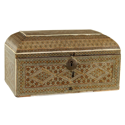 136 - A LATE 17TH CENTURY ANGLO PERSIAN SADELI GOLD AND IVORY INLAID TABLE CASKET with exceptional intrica... 