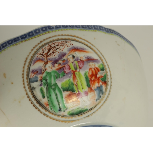 140 - A 19TH CENTURY CHINESE BLUE ANDS WHITER PORCELAIN BOWL with wavey edge floral pattern and coloured m... 