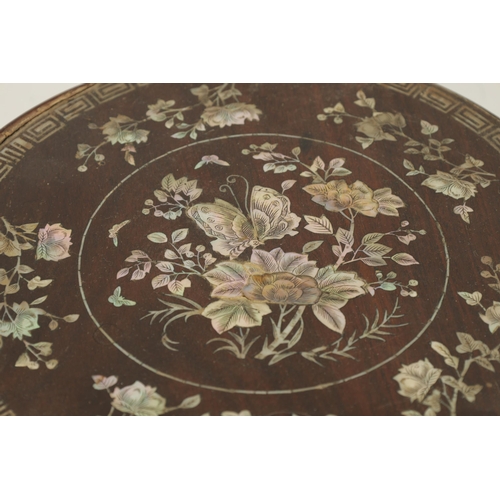 144 - A 19TH CENTURY CHINESE HARDWOOD AND MOTHER OF PEARL INLAID CIRCULAR BOX OF LARGE SIZE the lift-off t... 