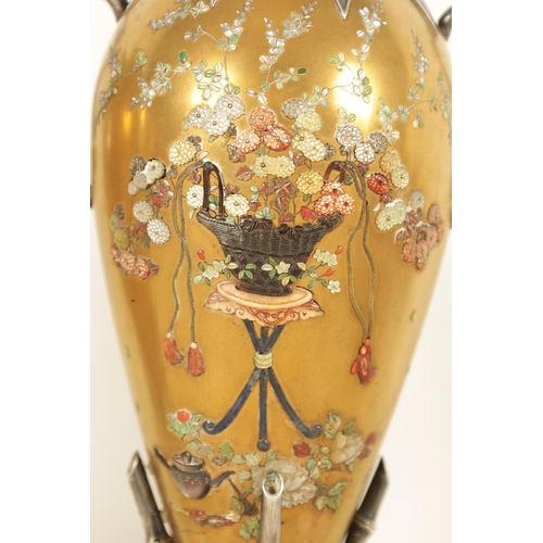 148 - A GOOD PAIR OF LATE 19TH CENTURY JAPANESE MEIJI GILT LACQUER AND SILVER MOUNTED CABINET VASES with e... 