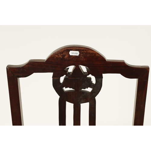 161 - A GOOD PAIR OF 19TH CENTURY CHINESE HARDWOOD SIDE CHAIRS with shaped top rails enclosing carved leaf... 