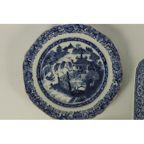 162 - AN 18TH CENTURY CHINESE BLUE AND WHITE CLIPPED RECTANGULAR DISH with fenced garden scene to the cent... 