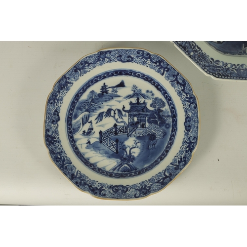 162 - AN 18TH CENTURY CHINESE BLUE AND WHITE CLIPPED RECTANGULAR DISH with fenced garden scene to the cent... 