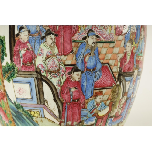 164 - A LARGE 19TH CENTURY CHINESE FAMILLE ROSE PORCELAIN VASE with gilt floral ground enclosing two large... 