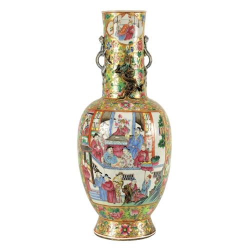 164 - A LARGE 19TH CENTURY CHINESE FAMILLE ROSE PORCELAIN VASE with gilt floral ground enclosing two large... 