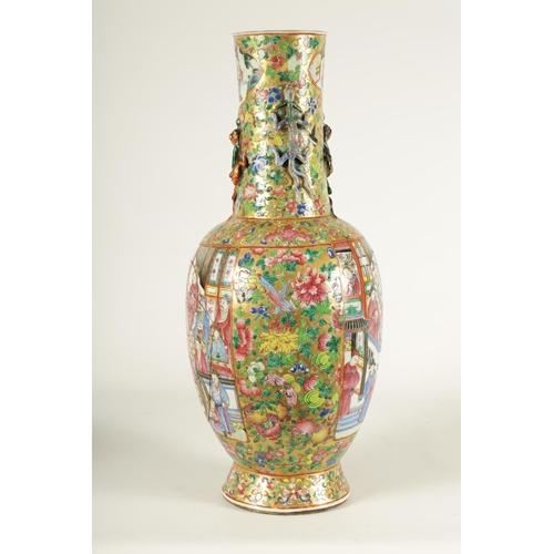 164 - A LARGE 19TH CENTURY CHINESE FAMILLE ROSE PORCELAIN VASE with gilt floral ground enclosing two large... 