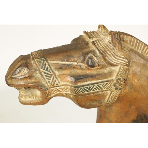 168 - A MID 19TH CENTURY CHINESE TANG DYNASTY STYLE POLYCHROME DECORATED CARVED SCULPTURE OF A HORSE with ... 