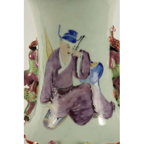 172 - A LARGE 19TH CENTURY CHINESE POLYCHROME FAMILLE ROSE VASE of bulbous form with relief moulded lizard... 