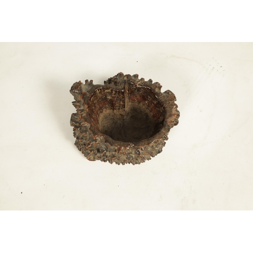 173 - A 19TH CENTURY CHINESE BURR ROOT WOOD BOWL with dug out centre. (20cm wide 17cm deep 9cm high )