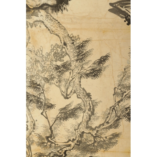 178 - A MID 19TH CENTURY CHINESE INK DRAWING ON RICE PAPER depicting a mountainous landscape (134cm high 6... 