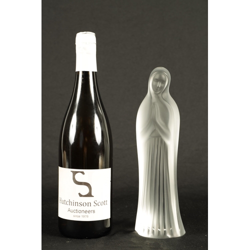 18 - A FRENCH LALIQUE 'VIRGIN MARY WITH HANDS TOGETHER' FROSTED GLASS FIGURINE with etched signiature to ... 