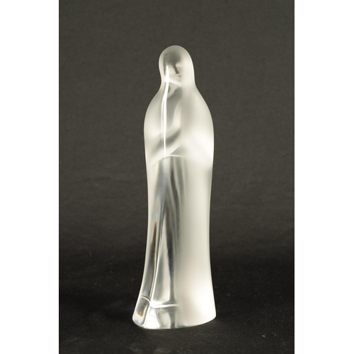 18 - A FRENCH LALIQUE 'VIRGIN MARY WITH HANDS TOGETHER' FROSTED GLASS FIGURINE with etched signiature to ... 