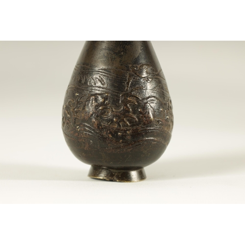 184 - A 19TH CENTURY CHINESE BRONZE CABINET VASE relief decorated with branchwork and birds (16cm high )